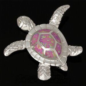 New - Pink Fire Opal Turtle Silver Pendant - Chain Included